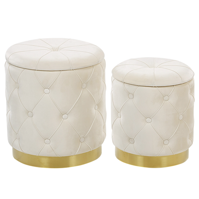 Beliani PUEBLO Set 2 Valkoista Samettipuffia - Storage Pouffe Beliani PUEBLO Set 2 Valkoista Samettipuffia - Storage Pouffe