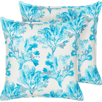 Beliani Koristetyynysetti 2 kpl ROCKWEED puuvilla 45 x 45 cm Sininen Kukkakuvio Beliani Koristetyynysetti 2 kpl ROCKWEED puuvilla 45 x 45 cm Sininen Kukkakuvio