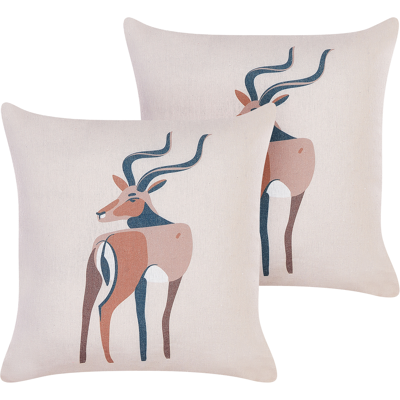 Beliani Koristetyynysetti 2 kpl ABAL 45 x 45 cm Beige Eläinkuvio Beliani Koristetyynysetti 2 kpl ABAL 45 x 45 cm Beige Eläinkuvio
