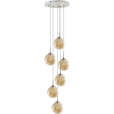 NETTLIFE lasinen riippuvalaisin, halkaisija, 31 cm, G9, meripihkanvärinen, ruokapöydän pallo, säädettäväKorkeus, 6 valoa NETTLIFE lasinen riippuvalaisin, halkaisija, 31 cm, G9, meripihkanvärinen, ruokapöydän pallo, säädettäväKorkeus, 6 valoa