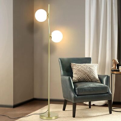 ZMH Gold Design -lattiavalaisin kahdella lampulla, E27-kanta, retrotyylinen makuuhuoneeseen ja eteiseen ZMH Gold Design -lattiavalaisin kahdella lampulla, E27-kanta, retrotyylinen makuuhuoneeseen ja eteiseen