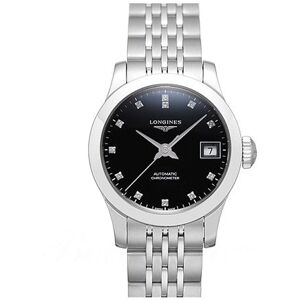 Longines Naisten kello L2.320.4.57.6 Record Musta/Teräs Ø26 mm Longines Naisten kello L2.320.4.57.6 Record Musta/Teräs Ø26 mm