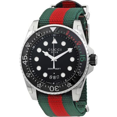 Gucci Miesten kello YA136209A Dive Musta/Tekstiili Ø45 mm Gucci Miesten kello YA136209A Dive Musta/Tekstiili Ø45 mm