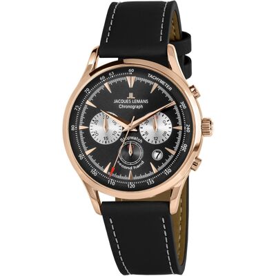 Jacques Lemans Miesten kello 1-2068E Retro Classic Musta/Nahka Ø41 mm Jacques Lemans Miesten kello 1-2068E Retro Classic Musta/Nahka Ø41 mm