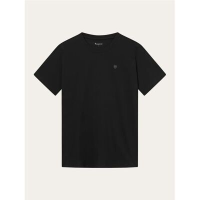 KnowledgeCotton Apparel LOKE badge tee - Regenerative Organic Certified Black Jet - S S KnowledgeCotton Apparel LOKE badge tee - Regenerative Organic Certified Black Jet - S S