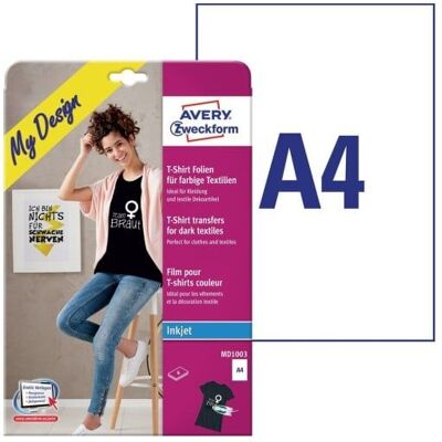 Avery Zweckform My Design Textilfolie für farbige Textilien - A4 (210 x 297 mm) 4 ark mønsteroverførsler Avery Zweckform My Design Textilfolie für farbige Textilien - A4 (210 x 297 mm) 4 ark mønsteroverførsler