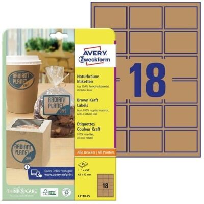 Avery L7110-25, Ruskea, Pyöristetty suorakulmio, Kiinteä, 62 x 42 mm, A4, Paperi Avery L7110-25, Ruskea, Pyöristetty suorakulmio, Kiinteä, 62 x 42 mm, A4, Paperi