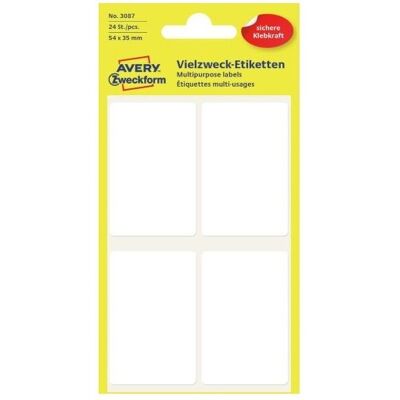 Avery Zweckform 3087, Valkoinen, Suorakulmio, Kiinteä, 54 x 35 mm, S, Paperi Avery Zweckform 3087, Valkoinen, Suorakulmio, Kiinteä, 54 x 35 mm, S, Paperi