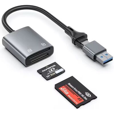NÖRDIC USB-C/USB-A -kortinlukija, 2 korttipaikkaa, MS, xD UHS-I NÖRDIC USB-C/USB-A -kortinlukija, 2 korttipaikkaa, MS, xD UHS-I