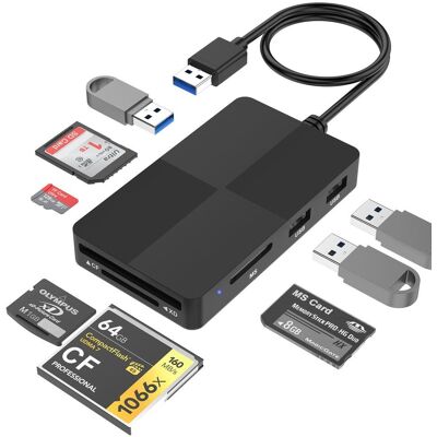 NÖRDIC USB-A-kortinlukija 5 paikkaa CF, SD, MicroSD, MS, XD, 3xUSB-A UHS-I NÖRDIC USB-A-kortinlukija 5 paikkaa CF, SD, MicroSD, MS, XD, 3xUSB-A UHS-I