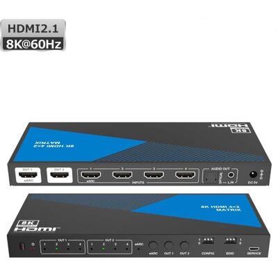 NÖRDIC 8K HDMI 2.1 eARC/ARC matriisikytkin - 4x2, jossa Toslink & Stereo Extractor NÖRDIC 8K HDMI 2.1 eARC/ARC matriisikytkin - 4x2, jossa Toslink & Stereo Extractor