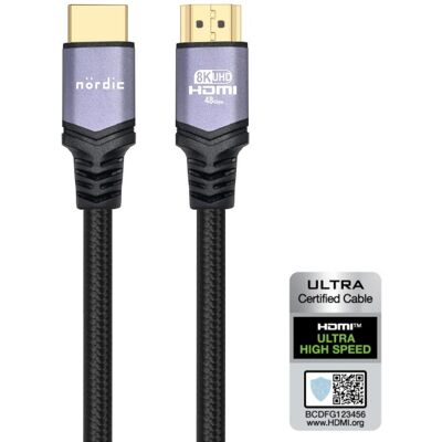 NÖRDIC 1m HDMI 2.1 Kaapeli - 8K 60Hz, 4K 120Hz - HDR, eARC NÖRDIC 1m HDMI 2.1 Kaapeli - 8K 60Hz, 4K 120Hz - HDR, eARC