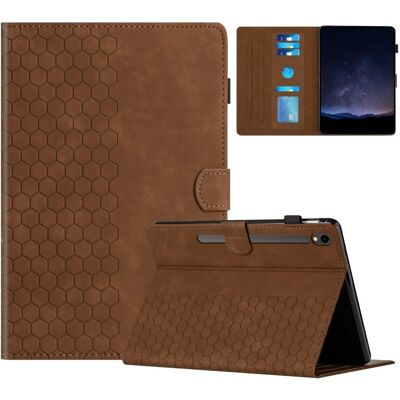 Samsung Galaxy Tab S9 FE / S9 Kotelo Honeycomb Painettu nahkainen tabletin kansi korttipaikalla - Ruskea Samsung Galaxy Tab S9 FE / S9 Kotelo Honeycomb Painettu nahkainen tabletin kansi korttipaikalla - Ruskea
