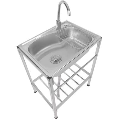 Kaupallinen tiskiallas - Vapaasti seisova yksialtainen - 304 ruostumaton teräs - Lämmin/kylmä hana - Säilytyshylly - 60×45×75 cm - Hopea Kaupallinen tiskiallas - Vapaasti seisova yksialtainen - 304 ruostumaton teräs - Lämmin/kylmä hana - Säilytyshylly - 60×45×75 cm - Hopea
