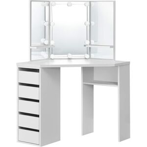 Ecd-Germany ML Design Corner Refinish Taulukko valkoinen, kampauspöytä LED valaistus 3 peili 5 laatikkoa ja 3 säilytystilat, 110x141.5x54cm, kosmeettinen pöytä Ecd-Germany ML Design Corner Refinish Taulukko valkoinen, kampauspöytä LED valaistus 3 peili 5 laatikkoa ja 3 säilytystilat, 110x141.5x54cm, kosmeettinen pöytä