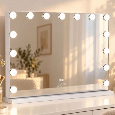 UNIQ XL Hollywood Meikkicoolli - 15 LED-valoa - Säädettävä - Kosketusohjaus - Valkoinen - 60x40cm UNIQ XL Hollywood Meikkicoolli - 15 LED-valoa - Säädettävä - Kosketusohjaus - Valkoinen - 60x40cm