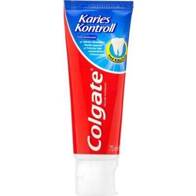Hammastahna, Colgate Caries Control, 14,5x5,5x3,5 cm, 75 ml, valkoinen, pystytuubi, 1450 ppm - (12 kpl/pakkaus) Hammastahna, Colgate Caries Control, 14,5x5,5x3,5 cm, 75 ml, valkoinen, pystytuubi, 1450 ppm - (12 kpl/pakkaus)