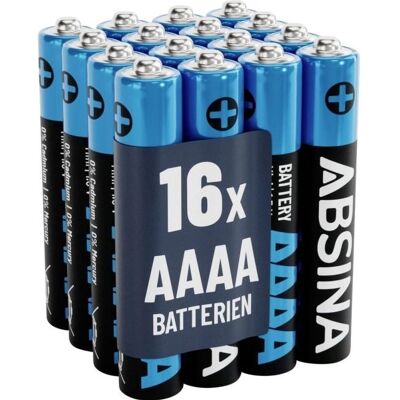 Absina Mini (AAAA) paristo R61 (AAAA) Alkali mangaani 1,5 V 500 16 kpl 16 kpl Absina Mini (AAAA) paristo R61 (AAAA) Alkali mangaani 1,5 V 500 16 kpl 16 kpl