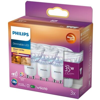 Philips PAR16 GU10 LED-kohdelamppu 230 lm 2,6 W 2200-2700 K, 3 kpl Philips PAR16 GU10 LED-kohdelamppu 230 lm 2,6 W 2200-2700 K, 3 kpl