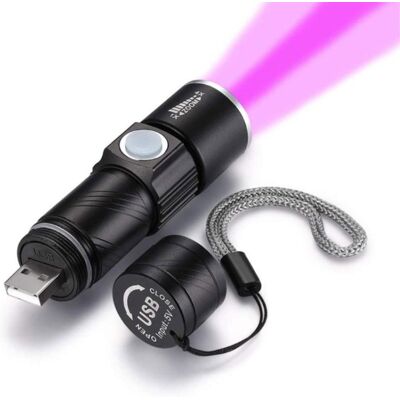 MTK UV Taskulamppu USB uudelleenladattava 395nm LED ultraviolettivalaisin - Musta MTK UV Taskulamppu USB uudelleenladattava 395nm LED ultraviolettivalaisin - Musta