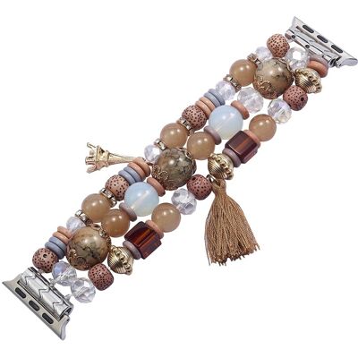 Apple Watch Series 49mm - 45mm - 44mm - 42mmBeaded Watch Band with Tassel Decor - Ruskea Apple Watch Series 49mm - 45mm - 44mm - 42mmBeaded Watch Band with Tassel Decor - Ruskea
