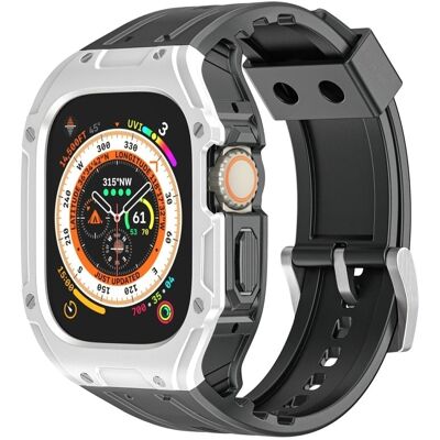 Apple Watch Ultra 49mm / Ultra 2 49mm joustava kellonauha + kotelo integroitu muotoilu - Musta + Hopea + Valkoinen Apple Watch Ultra 49mm / Ultra 2 49mm joustava kellonauha + kotelo integroitu muotoilu - Musta + Hopea + Valkoinen