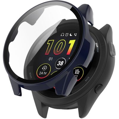 Garmin Forerunner 165 / Forerunner 165 Music Kova kolhun kestävä suojakotelo kellon kotelo, jossa on karkaistua lasia oleva näytön kalvo - Tummansinin Garmin Forerunner 165 / Forerunner 165 Music Kova kolhun kestävä suojakotelo kellon kotelo, jossa on karkaistua lasia oleva näytön kalvo - Tummansinin