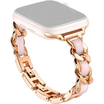 Apple Watch Series 49mm - 45mm - 44mm - 42mm sinkkiseos + nahkainen kellonhihna - Ruusukulta + Pinkki Apple Watch Series 49mm - 45mm - 44mm - 42mm sinkkiseos + nahkainen kellonhihna - Ruusukulta + Pinkki
