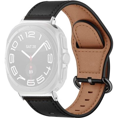 KALEBOL Samsung Galaxy Watch Ultra 47mm kellon hihna Aito naudannahkainen rannekoru - Musta KALEBOL Samsung Galaxy Watch Ultra 47mm kellon hihna Aito naudannahkainen rannekoru - Musta