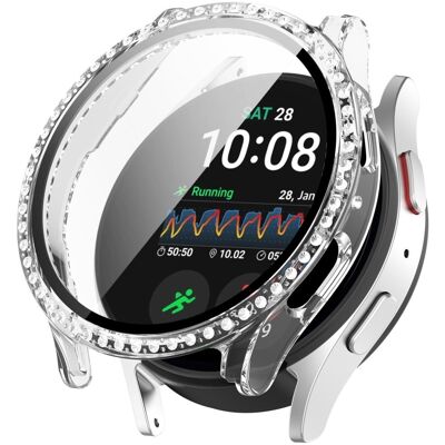 Samsung Galaxy Watch7 40mm Strassi Decor Bump Resistant Watch Case integroitu karkaistua lasia elokuva - Läpinäkyvä Samsung Galaxy Watch7 40mm Strassi Decor Bump Resistant Watch Case integroitu karkaistua lasia elokuva - Läpinäkyvä