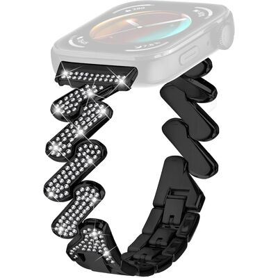 Huawei Watch Fit 3 Watch Band Rhinestone Decor 7-muotoinen metallirannehihna - Musta Huawei Watch Fit 3 Watch Band Rhinestone Decor 7-muotoinen metallirannehihna - Musta