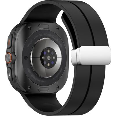 Samsung Galaxy Watch Ultra 47mm silikoni älykellon rannekorun rannehihna hopeisella magneettisella taittuvalla soljella - Musta Samsung Galaxy Watch Ultra 47mm silikoni älykellon rannekorun rannehihna hopeisella magneettisella taittuvalla soljella - Musta