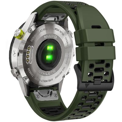 KALEBOL Garmin Fenix Series 5X - 6X - 7X kellon hihna Quickfit 26mm kaksivärinen silikoniranneke - Armeijan Vihreä + Musta KALEBOL Garmin Fenix Series 5X - 6X - 7X kellon hihna Quickfit 26mm kaksivärinen silikoniranneke - Armeijan Vihreä + Musta