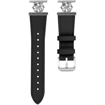 Garmin Vivomove Sport / Venu 2 Plus kellon hihna Aito lehmännahka kukka koriste säädettävä hihna - Musta Garmin Vivomove Sport / Venu 2 Plus kellon hihna Aito lehmännahka kukka koriste säädettävä hihna - Musta