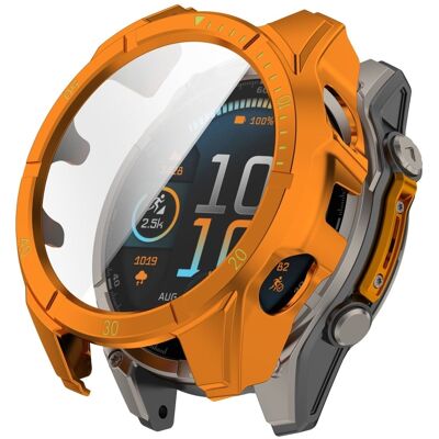 Garmin Fenix 8 43mm kellon kotelo PC-kehyksen kansi, jossa on karkaistu suojalasi - Oranssi + Vihreä Garmin Fenix 8 43mm kellon kotelo PC-kehyksen kansi, jossa on karkaistu suojalasi - Oranssi + Vihreä