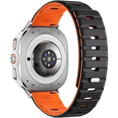 Samsung Galaxy Watch Ultra 47mm korvaava hihna silikoni kellohihna magneettinen painike - Musta / Oranssi / Hopea Samsung Galaxy Watch Ultra 47mm korvaava hihna silikoni kellohihna magneettinen painike - Musta / Oranssi / Hopea