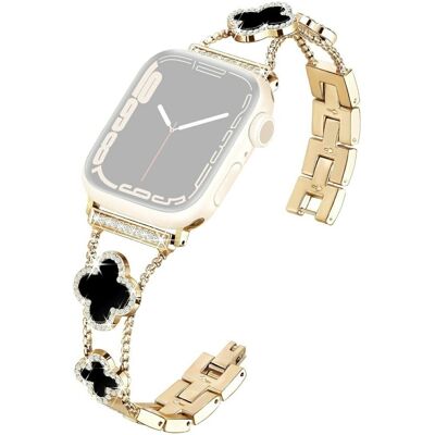 KALEBOL Metal Watch Band Apple Watch Series 10 42mm strassikivi apila sinkkiseos hihna - Kulta KALEBOL Metal Watch Band Apple Watch Series 10 42mm strassikivi apila sinkkiseos hihna - Kulta