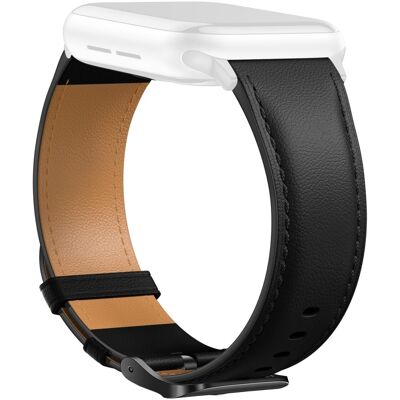 Nahkaranneke Apple Watch Series 10 46mm 46mm teräväkärkinen hihna galvanoitu solki - Musta / Musta Nahkaranneke Apple Watch Series 10 46mm 46mm teräväkärkinen hihna galvanoitu solki - Musta / Musta