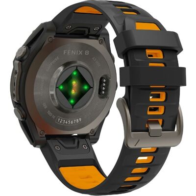 KALEBOL 26mm kaksivärinen Garmin Fenix 7X Pro / 7X / 6X Pro / 6X silikoninen rannekoru - Musta + Oranssi KALEBOL 26mm kaksivärinen Garmin Fenix 7X Pro / 7X / 6X Pro / 6X silikoninen rannekoru - Musta + Oranssi