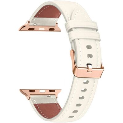 Kellon hihna Apple Watch Series 41mm - 40mm - 38mm Rose Gold Buckle Aito naudannahkaranneke - Valkoinen Kellon hihna Apple Watch Series 41mm - 40mm - 38mm Rose Gold Buckle Aito naudannahkaranneke - Valkoinen