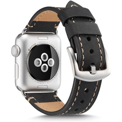 Crazy Horse Apple Watch Series 4 44mm aitoa nahkaa - Musta Crazy Horse Apple Watch Series 4 44mm aitoa nahkaa - Musta
