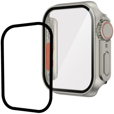 Apple Watch SE 2022 (44mm) / SE 44mm / 6 / 5 / 4 suojus karkaistulla lasisuojalla - Starlight Hopea / Oranssi Apple Watch SE 2022 (44mm) / SE 44mm / 6 / 5 / 4 suojus karkaistulla lasisuojalla - Starlight Hopea / Oranssi
