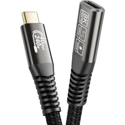 NÖRDIC 1m Thunderbolt 4 jatkokaapeli, USB-C uros-naaras, 240W pikalataus, 40Gbps, 8K 60Hz NÖRDIC 1m Thunderbolt 4 jatkokaapeli, USB-C uros-naaras, 240W pikalataus, 40Gbps, 8K 60Hz