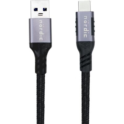 NÖRDIC 1m USB3.2 Gen1 USB-C - nylonpunoskaapeli pikalataus 3A 5Gbps Virtalähde PD 60W NÖRDIC 1m USB3.2 Gen1 USB-C - nylonpunoskaapeli pikalataus 3A 5Gbps Virtalähde PD 60W