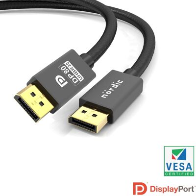 NÖRDIC 50 cm VESA-sertifioitu nylon punottu Displayport 2.1 UHBR20 -kaapeli 80Gbps 4K240Hz DSC1.2a HDR HDCP2.2 G-Sync NÖRDIC 50 cm VESA-sertifioitu nylon punottu Displayport 2.1 UHBR20 -kaapeli 80Gbps 4K240Hz DSC1.2a HDR HDCP2.2 G-Sync