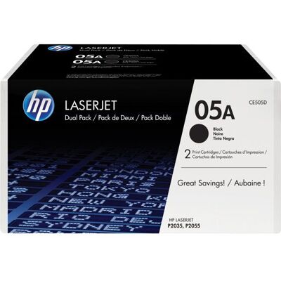 HP 05A, alkuperäinen musta LaserJet-värikasetti, kaksoispakkaus, 4600 sivua, Musta, 2 kpl HP 05A, alkuperäinen musta LaserJet-värikasetti, kaksoispakkaus, 4600 sivua, Musta, 2 kpl