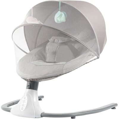 Elektrisk babygynge/bouncer, 4 svinghastigheder, indbyggede vuggeviser, Bluetooth, solskærm og myggenet, fjernbetjening, grå Elektrisk babygynge/bouncer, 4 svinghastigheder, indbyggede vuggeviser, Bluetooth, solskærm og myggenet, fjernbetjening, grå