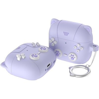 SKALO AirPods 4 Cute Cat Controller Kotelo - Violetti SKALO AirPods 4 Cute Cat Controller Kotelo - Violetti