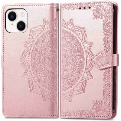 SKALO iPhone 14 Mandala Lompakkokotelo - Ruusukulta SKALO iPhone 14 Mandala Lompakkokotelo - Ruusukulta