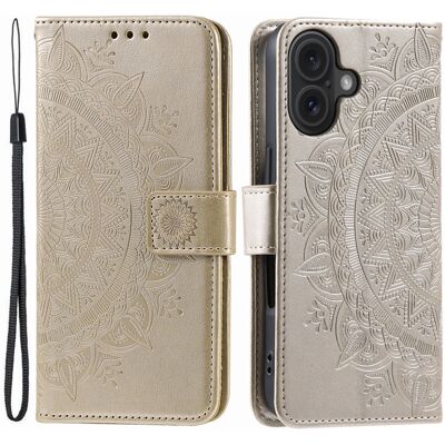 Apple SKALO iPhone 16 Mandala lompakkokotelo - Kulta Apple SKALO iPhone 16 Mandala lompakkokotelo - Kulta